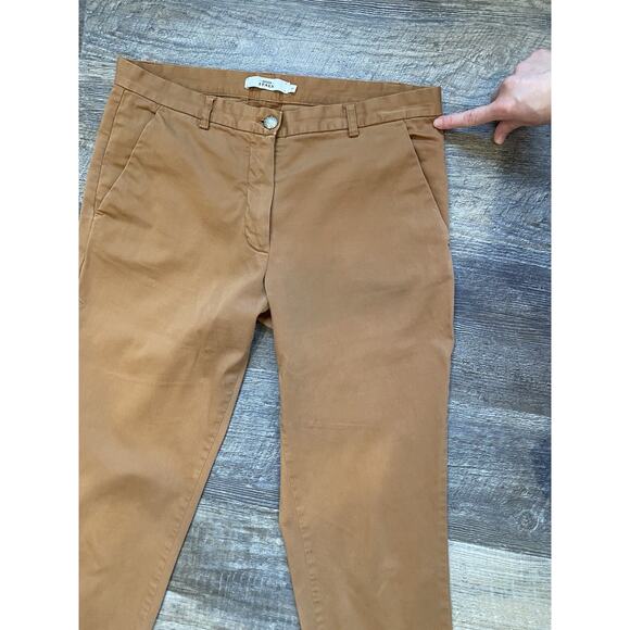 0039 ITALY Womens Pants Size Small Stretch Tan Brown Cropped Capri Quiet Luxury - Picture 7 of 14